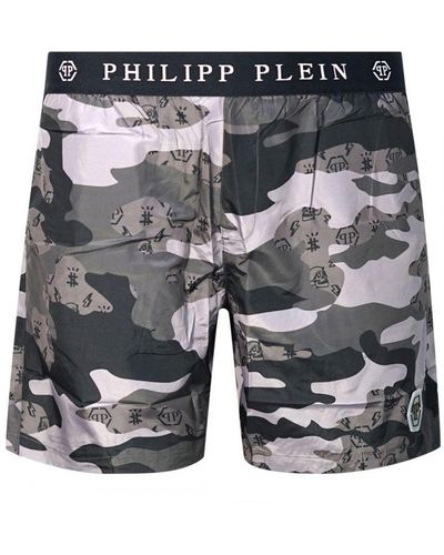 Philipp Plein Camouflage Anthracite Swim Shorts - Grey