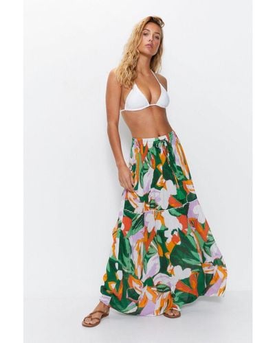 Warehouse Tropical Tiered Maxi Beach Skirt - White