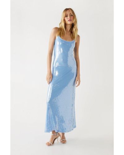 Warehouse Sequin Cami Maxi Dress - Blue