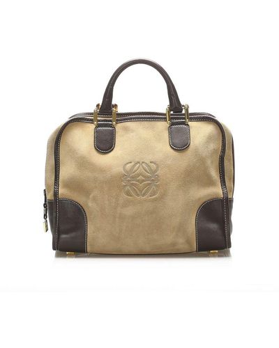 Loewe Vintage Amazona Suede Handbag Brown Leather - Metallic