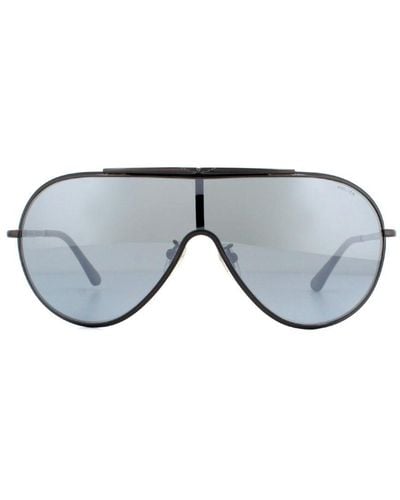 Police Shield Ruthenium Smoke Mirror Sunglasses - Grey