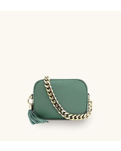 Apatchy London Pistachio Leather Crossbody Bag With Gold Chain Strap - Green