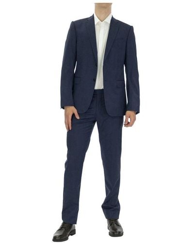 Emporio Armani Suit Regular Fit Ankle Length Full Sleeve Navy Wool - Blue