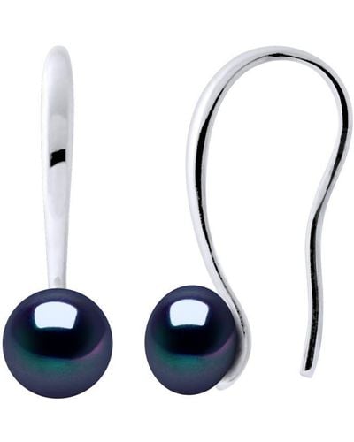 Diadema Oorbellen Hooks Freshwater Black Pearls Buttons 7-8 Mm 925 - Blauw
