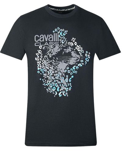 Class Roberto Cavalli Leopard Profile Design Black T-shirt Cotton