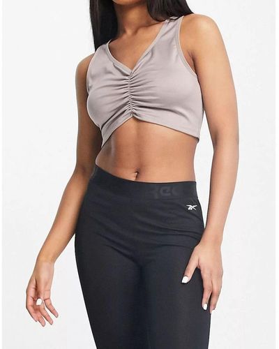 Reebok Training Studio Ruched Cropped Tank Top In Grey - Blue