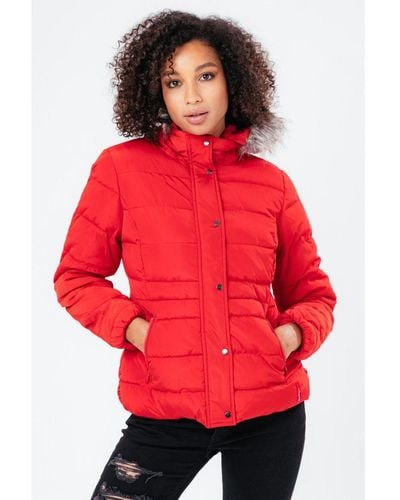 Hype Red Short Length Padded Coat With Fur