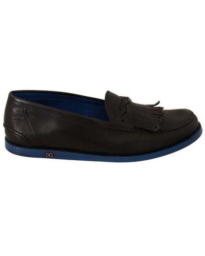 Dolce & Gabbana Leather Tassel Slip On Loafers Shoes - Black