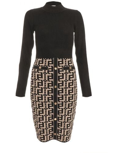 Quiz Black Geometric Print Knitted Jumper Dress Viscose