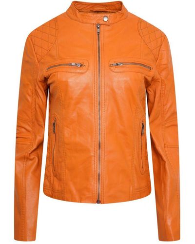 Pelle D'annata D’Annata Ladies Real Leather Biker Jacket - Orange
