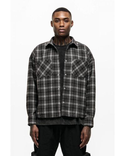 Good For Nothing Wool Blend Charcoal Check Overshirt - Black