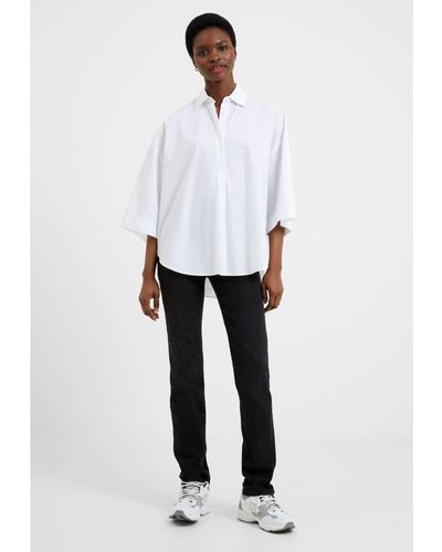 French Connection Rhodes Poplin Short Sleeve Popover Shirt - White