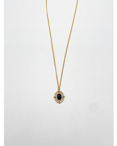 SVNX Vintage Style Plated Necklace With Lapis Lazuli Gemstone Pendant - White