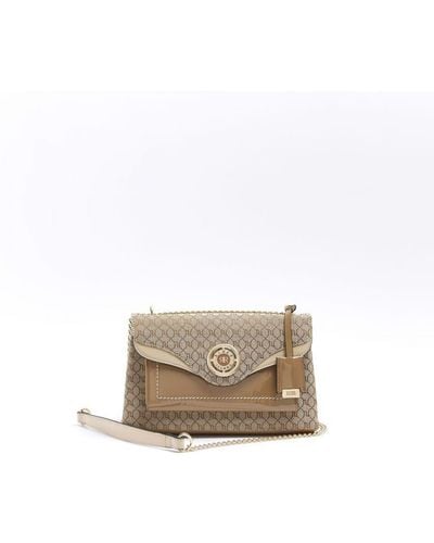 River Island Shoulder Bag Beige Monogram Chain - White