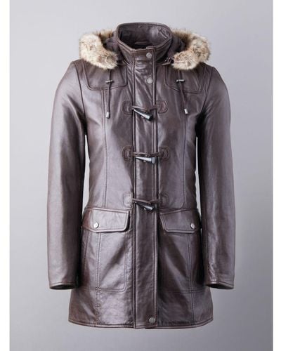 Lakeland Leather Dockray Hooded Duffle Coat - Brown