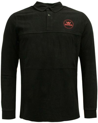 Supra Long Sleeved Polo Top Casual Black T-shirt 102088 008 A38a