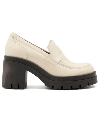 Dune Ladies Grounded - Leather Block Heel Loafers Leather - White