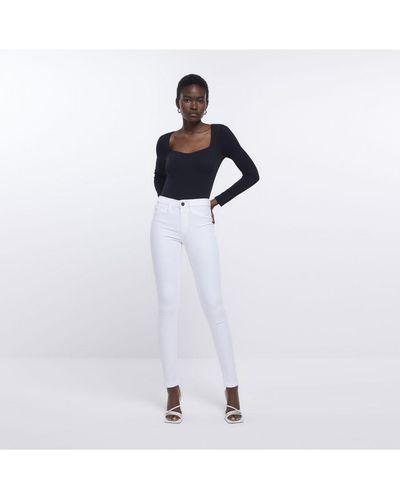 River Island Jeggings White Mid Rise Skinny Cotton