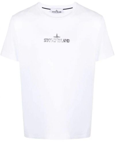 Stone Island Stamp One T-shirt Met Logoprint In Wit