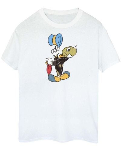 Disney Ladies Pinocchio Jiminy Cricket Cotton T-Shirt () - White