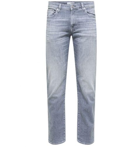SELECTED Straight Fit Jeans Slhscott Light Grey Denim - Blauw
