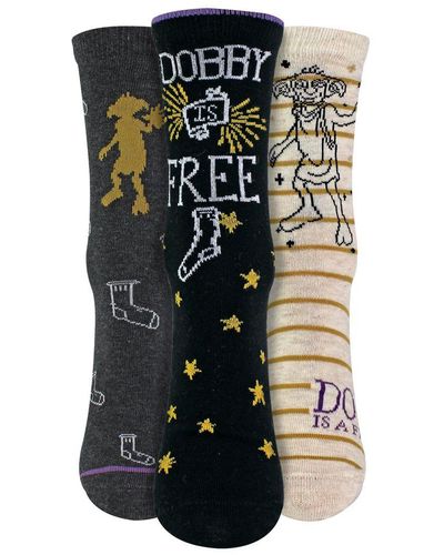 Harry Potter 3 Pair Ladies Dobby Is Free Socks - Black