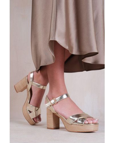Where's That From 'Volume' Platform Block High Heels With Cross Over Straps - Brown