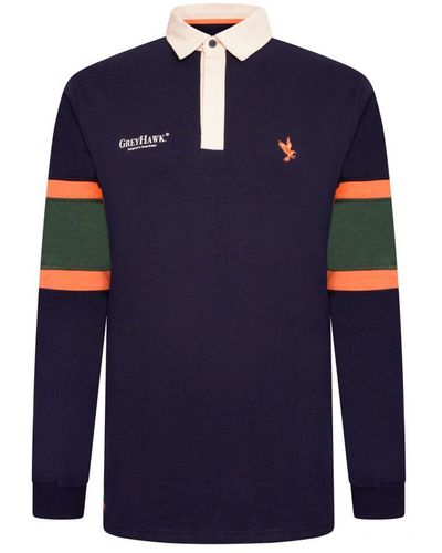 Grey Hawk Hawk Long Sleeve Rugby Polo Shirt - Blue
