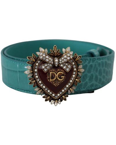 Dolce & Gabbana Blue Leather Gold Devotion Heart Buckle Belt - Green