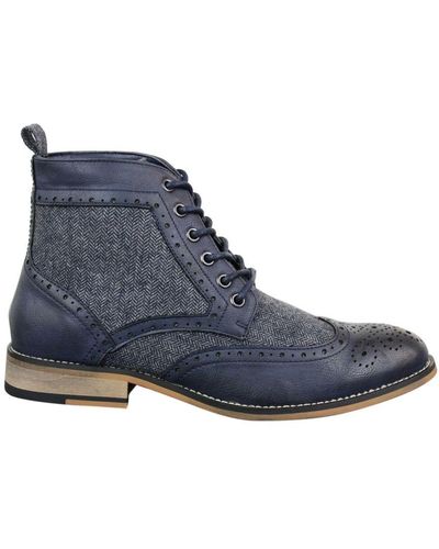 House Of Cavani Classic Tweed Oxford Ankle Boots - Blue