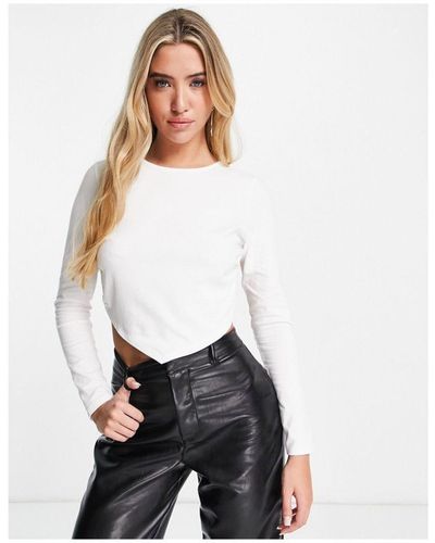 ASOS Backless Long Sleeve Top With Scarf Hem - White