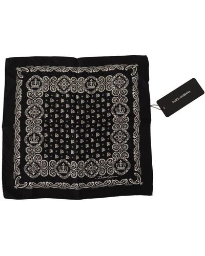 Dolce & Gabbana Black Silk Dg Logo Crown Square Handkerchief Scarf