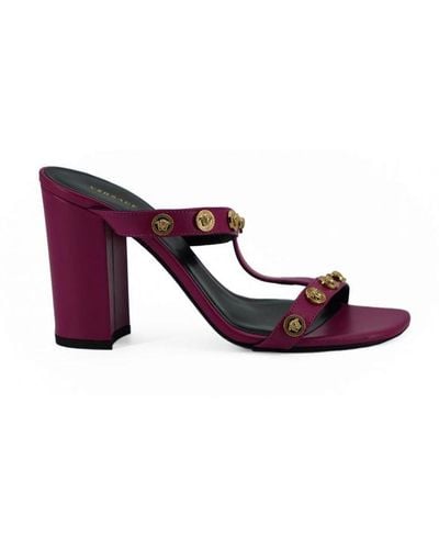 Versace Calf Leather High Heel Sandals - Purple