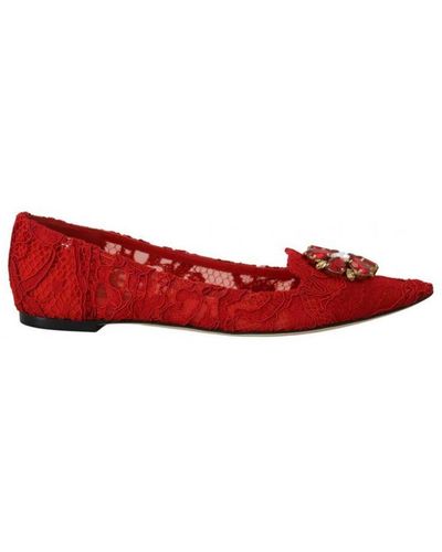 Dolce & Gabbana Taormina Crystals Loafers Flats Shoes Cotton - Red