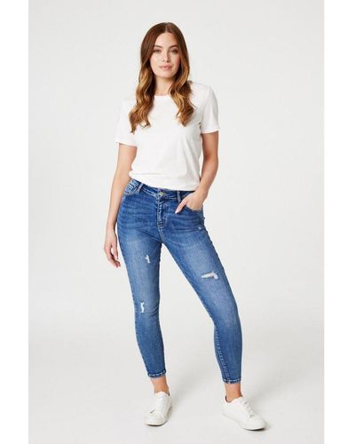 Izabel London Blue Distressed Denim Skinny Jeans