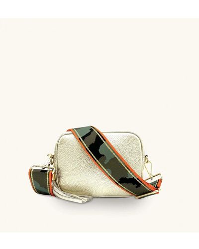 Apatchy London Leather Crossbody Bag With & Stripe Camo Strap - Natural