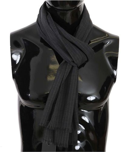 Dolce & Gabbana Men's Grijs 100% Wol Gestreept Patroon Wrap Sjaal - Zwart