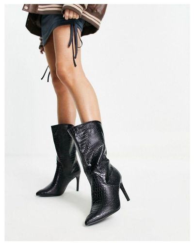 Public Desire Lisel Mid Heeled Knee Boots - Black
