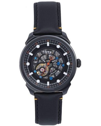 Reign Weston Automatisch Horloge Met Geskeletteerde Leren Band - Blauw