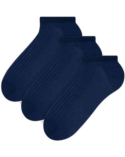 Steve Madden 3 Pairs Multipack 100% Cotton Ankle Socks With Reinforced Heel & Toe - Blue