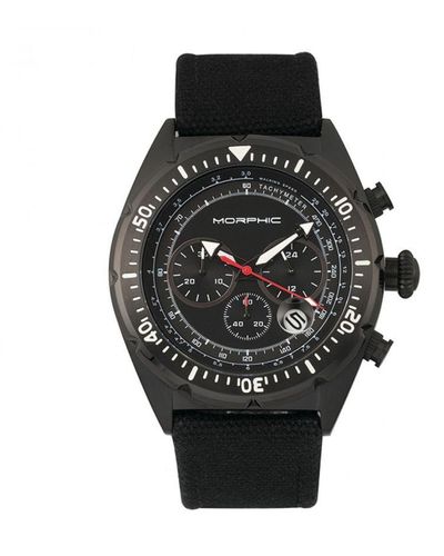 Morphic M53-serie Chronograaf Vezelgeweven Lederen Band Horloge Met Datum - Zwart