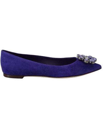 Dolce & Gabbana Purple Suede Crystals Loafers Flats Shoes - Blue