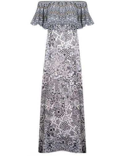 Inoa Casa Blanca 12006 Multi Colour Off The Shoulder Silk Dress - Grey