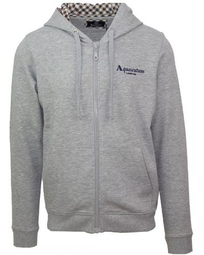 Aquascutum Classic Embossed Signature Logo Zip-Up Hoodie Cotton - Grey