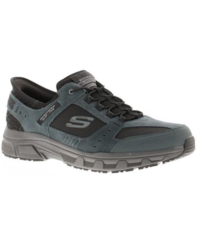 Skechers Slip-Ins Trainers Suede Leather A Elastic Lace - Black