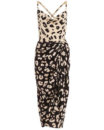 Quiz Cream Animal Print Ruched Midi Dress - White