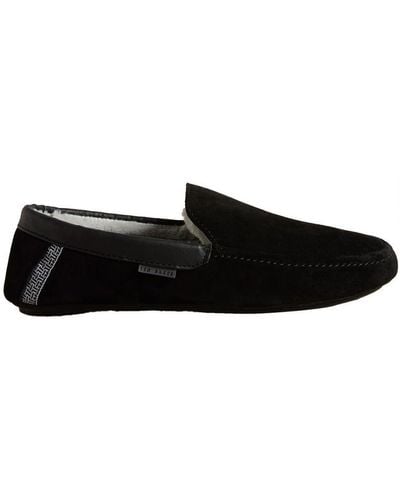 Ted Baker Vallant Black Moccasin Slippers Suede