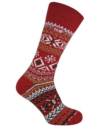THMO Vintage Nordic Style Thick Thermal Wool Blend Socks - Red