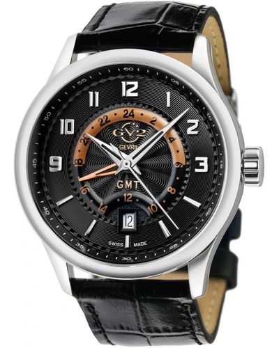 Gevril Gv2 Giromondo Dial Calfskin Leather Watch - Black