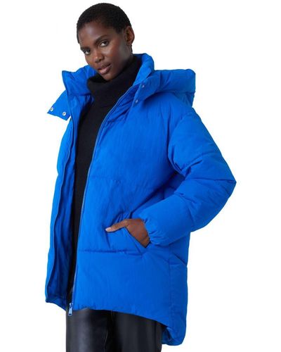 Roman Oversized Padded Hooded Coat - Blue